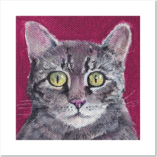 Gray tiger cat on red Posters and Art